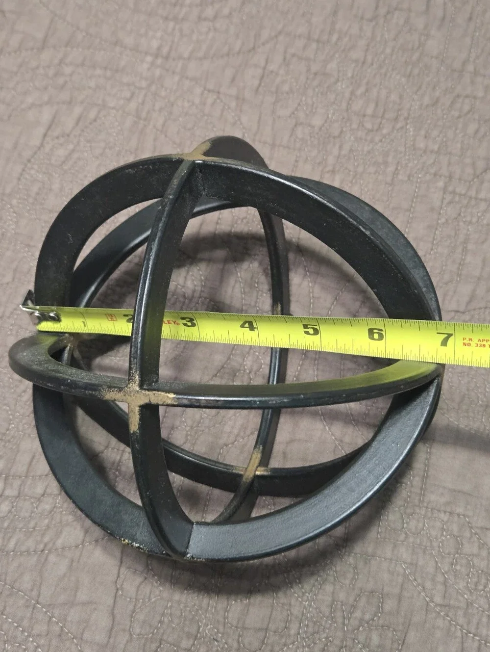 Metal gail decor ball in bronze gold and black orb colors, 6.75